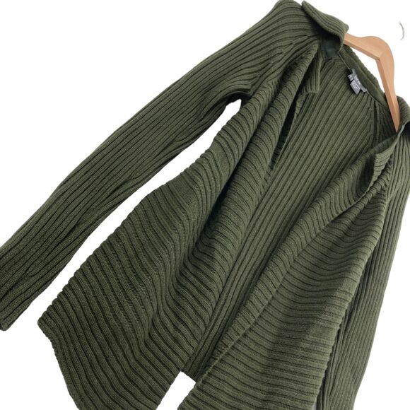 Per Se Cardigan Sweater Womens Small Dark Green Knit 100% Merino Wool Open Front - Picture 6 of 14